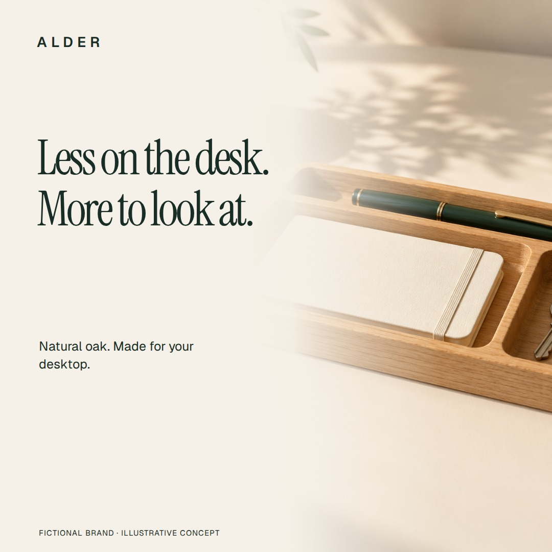 Alternate illustrative execution: Less on the desk. More to look at.